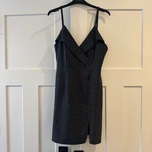 Solemio Los Angeles Black Pinstripe Spaghetti Strap Cotton Dress, Size Small